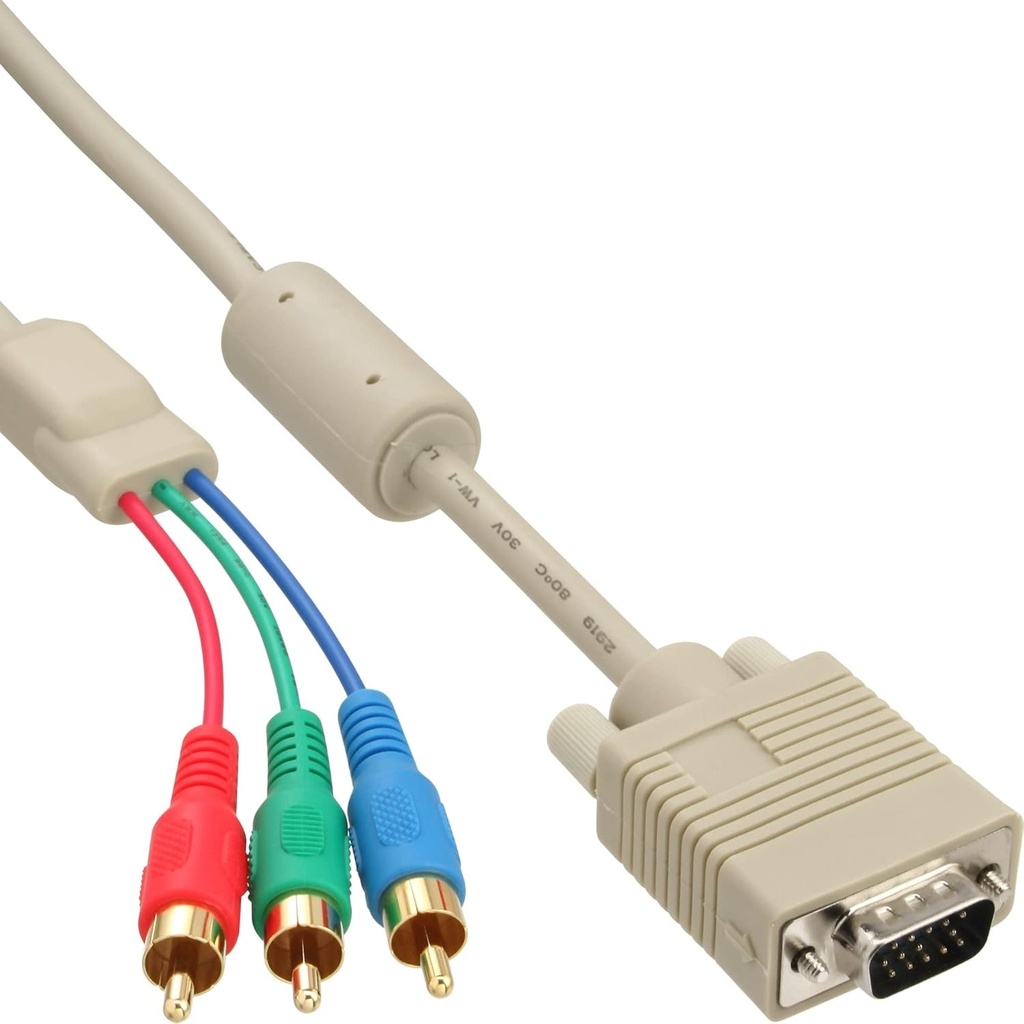 Cablu InLine 17202 VGA RGB, mufa VGA la 3x mufe RCA, 2m