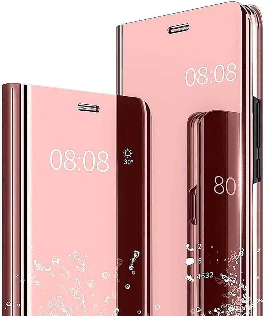 GOKEN Husă transparentă Smart View pentru Samsung Galaxy S22 5G, husă cu oglindă Husă de protecție Husă cu oglindă, husă din piele PU/PC Husă pentru telefon mobil cu suport pliabil - Aur roz