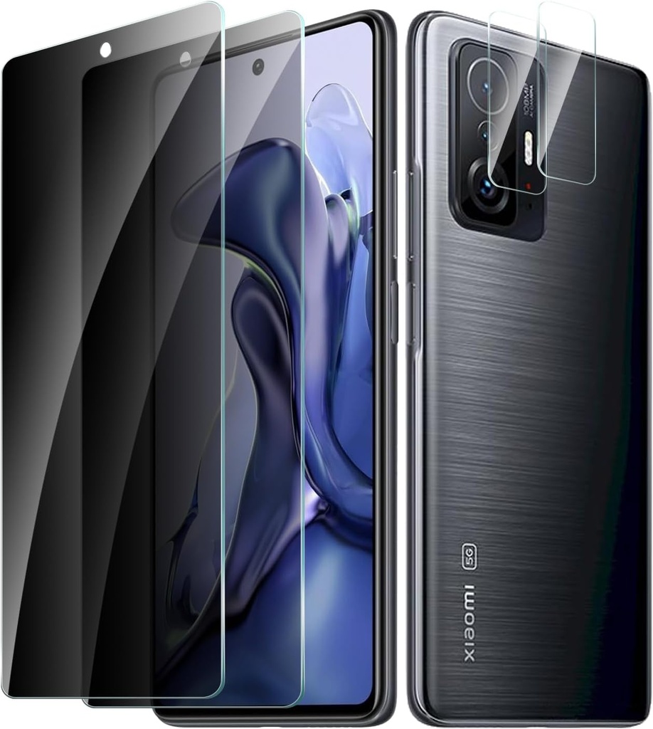 CYYAGE 2 pachete de protecție pentru ecran din sticlă securizată pentru Xiaomi 11T/11T Pro Anti-Spy cu 2 pachete de protecție pentru lentile pentru cameră, film de protecție din sticlă duritate 9H, anti-zgârieturi