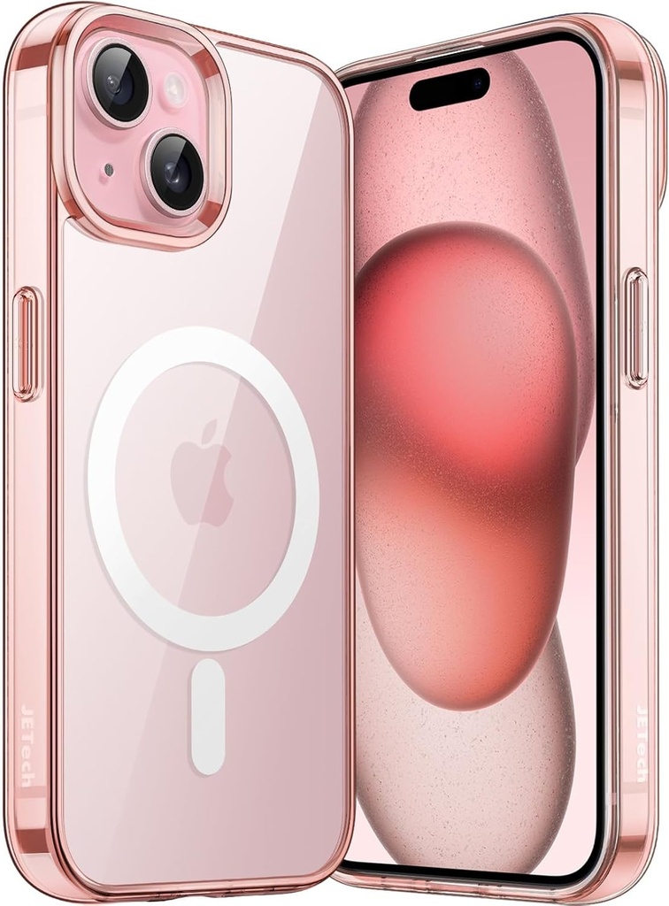 Husa magnetica JETech pentru iPhone 15 Plus de 6,7 inci compatibila cu incarcarea fara fir MagSafe, husa antisoc pentru telefon, spate transparent anti-zgarieturi (aur roz)
