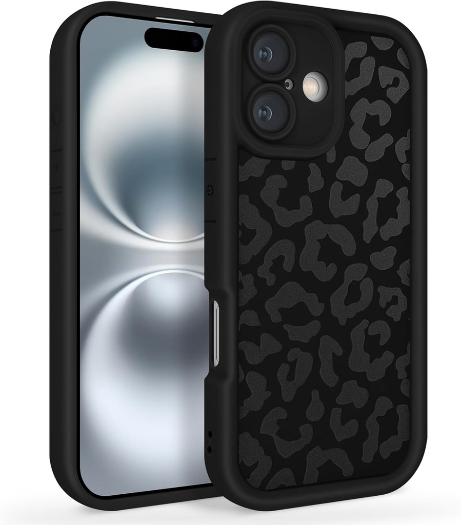 Newseego pentru iPhone 16 Husă, drăguță, cu imprimeu leopard, husă flexibilă pentru telefon din TPU, protecție împotriva șocurilor, estetică, anti-zgârieturi, husă de protecție drăguță pentru iPhone 16 de 6,1 inci, neagră