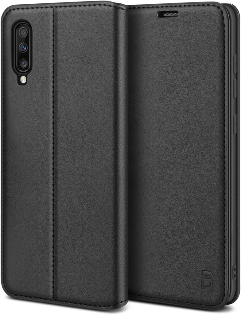 Husa BEZ Samsung A70, husa portofel din piele premium pentru Samsung Galaxy A70, husa cu rabat cu suport pentru card de credit, inchidere magnetica, negru