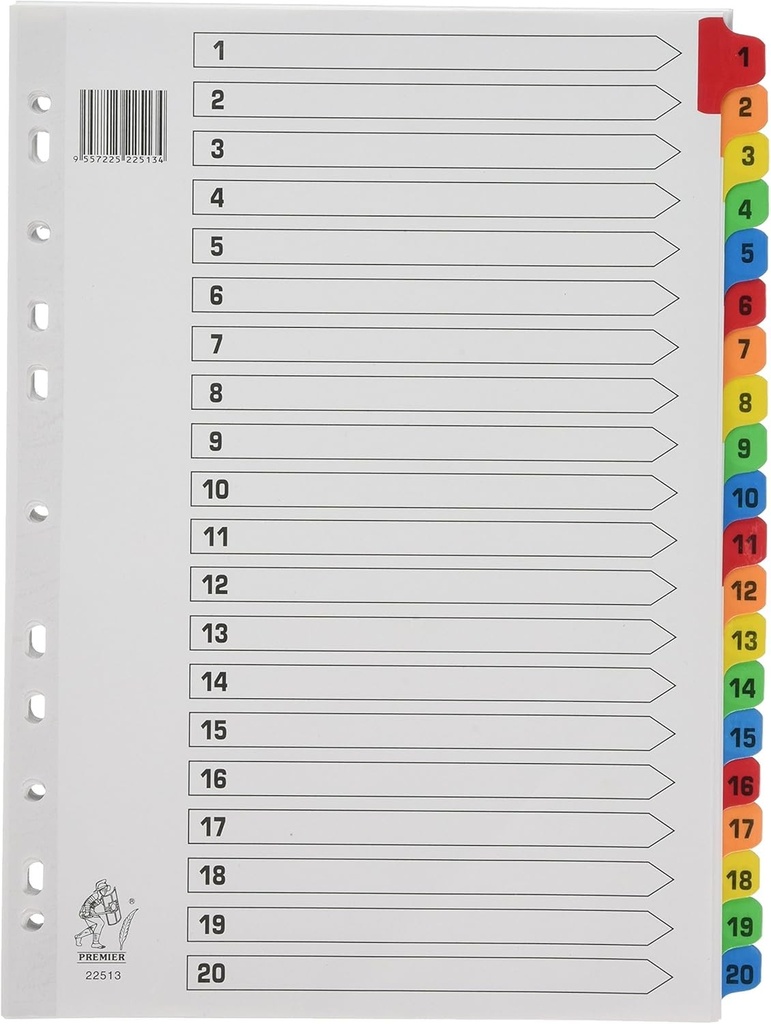 Separatoare din plastic ranforsat Mylar Rexel Sectiuni 1 - 20 - A4 - 210x297 mm (alb)