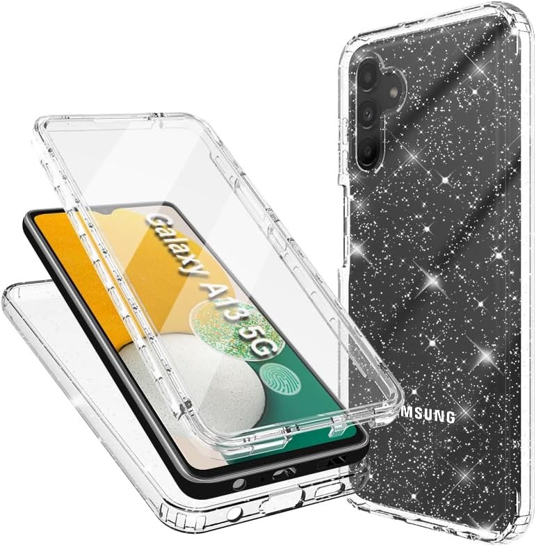 Husa pentru telefon Mosoris pentru Samsung Galaxy A53 5G Husa cu sclipici cu protector de ecran incorporat Husa de protectie rezistenta la socuri de 360 ​​de grade Bumper din silicon moale Sclipici transparent Husa subtire flexibila TPU pentru Samsung A53