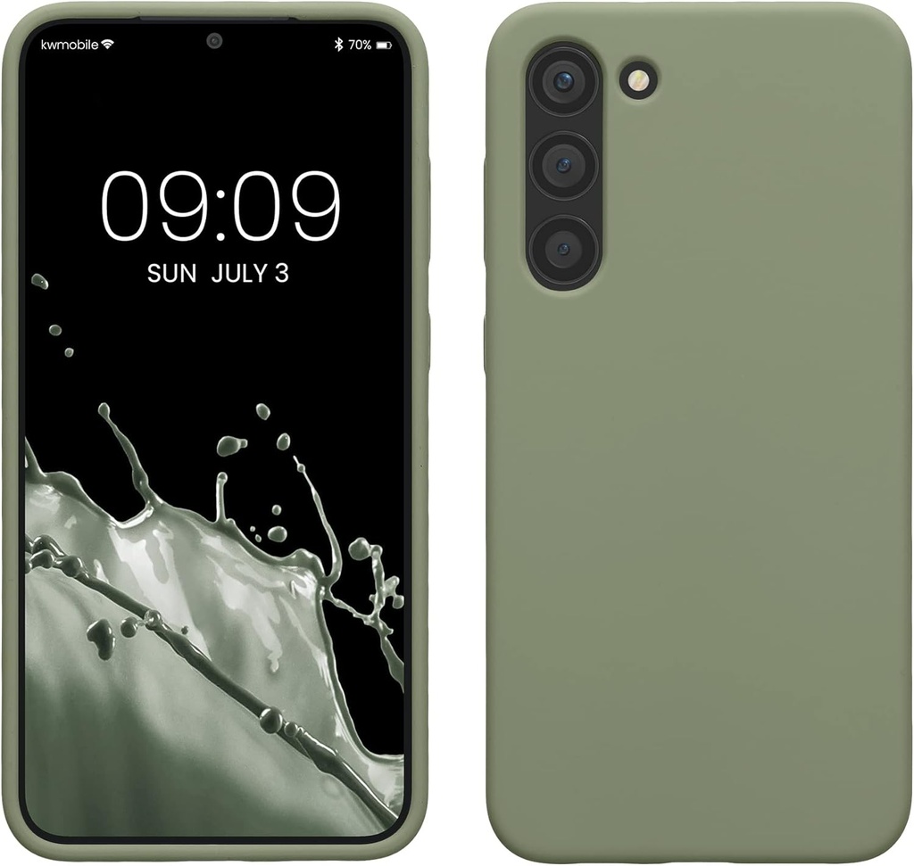kwmobile Husă compatibilă cu Samsung Galaxy S23 Plus - Husă subțire din silicon pentru telefon pentru Samsung Galaxy S23 Plus - Husă rezistentă la șocuri cu suprafață moale - Încărcare fără fir - Gri-Verde