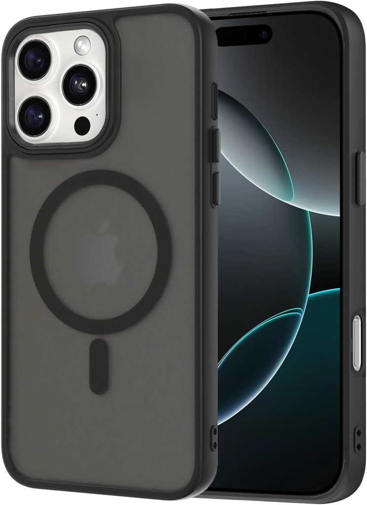 AOMYKE pentru iPhone 16 Pro Husa Magnetica, Husa Telefon pentru iPhone 16 Pro Compatibila cu Magsafe Translucent Mat Anti-Amprenta Rezistenta la zgarieturi Spate PC + Bumper TPU - Negru