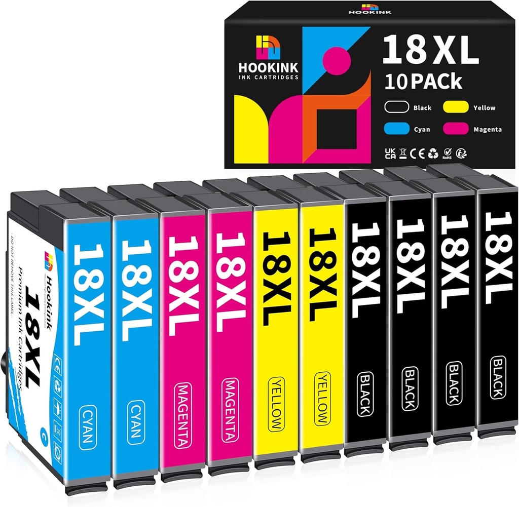 Cartuse de cerneala compatibile Hookink 18 XL pentru cartuse multipack Epson 18XL pentru Expression Home XP-215 XP-205 XP-225 XP-212 XP-202 XP-325 XP-315 XP-305 XP-322 XP-312 XP-425 (Pachet de 10)