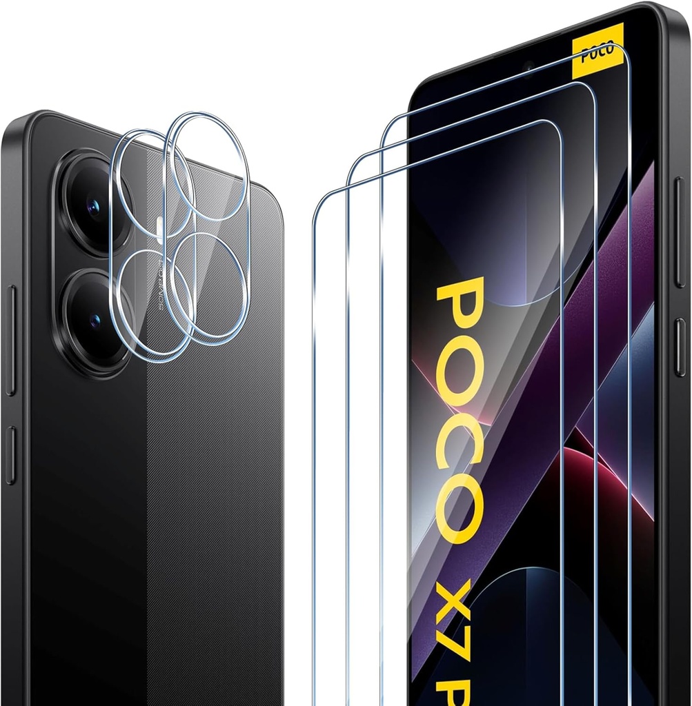ELYCO Compatibil cu sticla securizata Xiaomi POCO X7 Pro 5G, 3 pachete de protectie pentru ecran + 2 pachete de protectie pentru camera spate, duritate 9H, fara bule, anti-zgarieturi/anti-amprenta, film protector HD