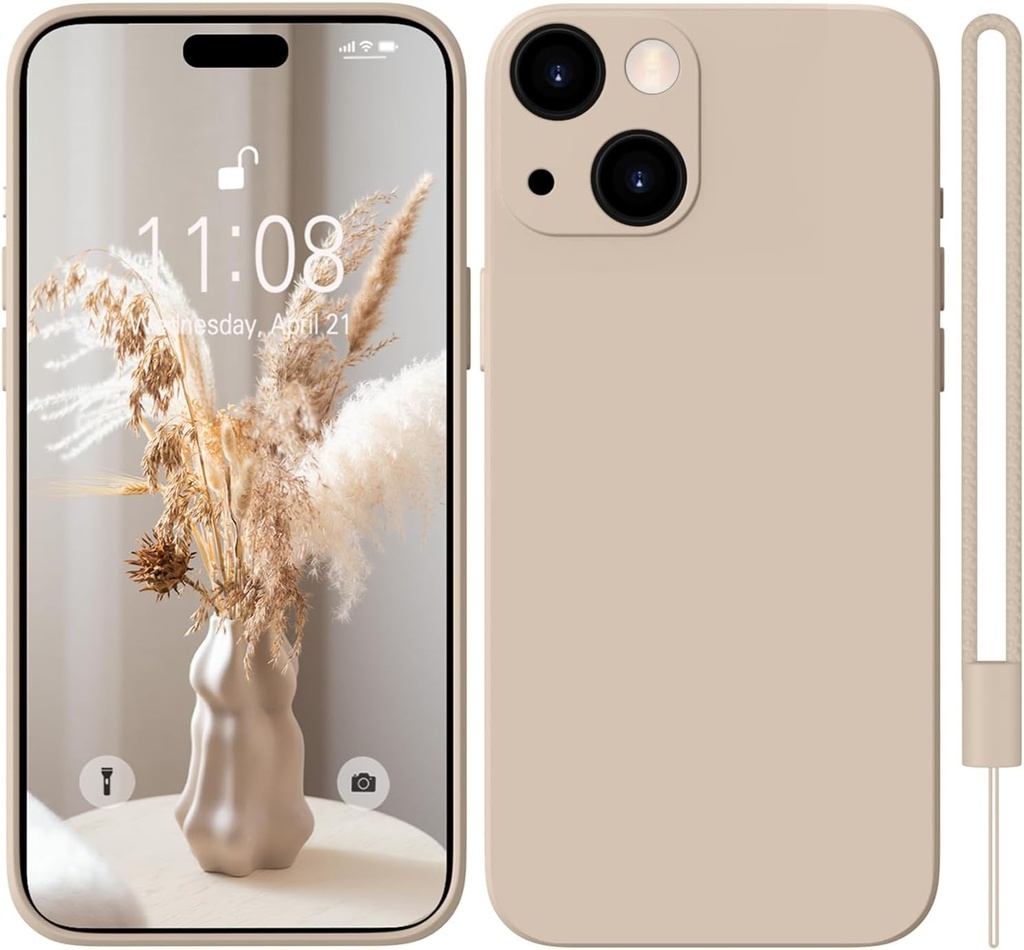 HGH pentru iPhone 15 Husa din silicon cu 1 snur, husa pentru telefon mobil pentru husa iPhone 15 Ultra subtire, cu captuseala moale din microfibra, husa de protectie rezistenta la socuri, rezistenta la zgarieturi, pentru iPhone 15 6,1 inchi, kaki