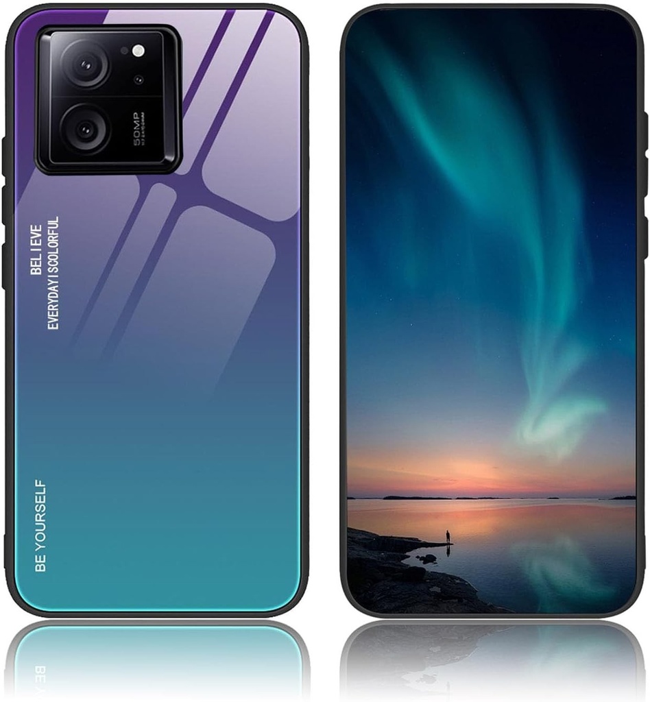 Husa BORYA pentru Xiaomi 13T 5G/Xiaomi 13T Pro 5G, husa de protectie din silicon TPU, ultra subtire, moale, rezistenta la socuri, husa eleganta din sticla temperata, colorata, cu gradient, Aurora Blue