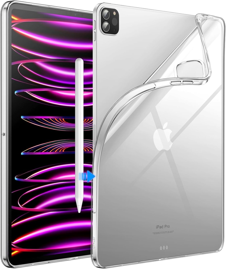 Husa JETech pentru iPad Pro 12,9 inchi 2022/2021 (generatia a 6-a/5-a), husa moale TPU, transparenta, subtire, rezistenta la socuri, suporta a doua incarcare a creionului (clara)