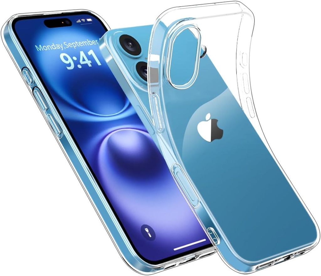 Husă Ruayia pentru iPhone 16, transparentă, moale, din silicon, ultra subțire, ultra subțire, rezistentă la șocuri, anti-galben, -6,1 inchi, transparentă