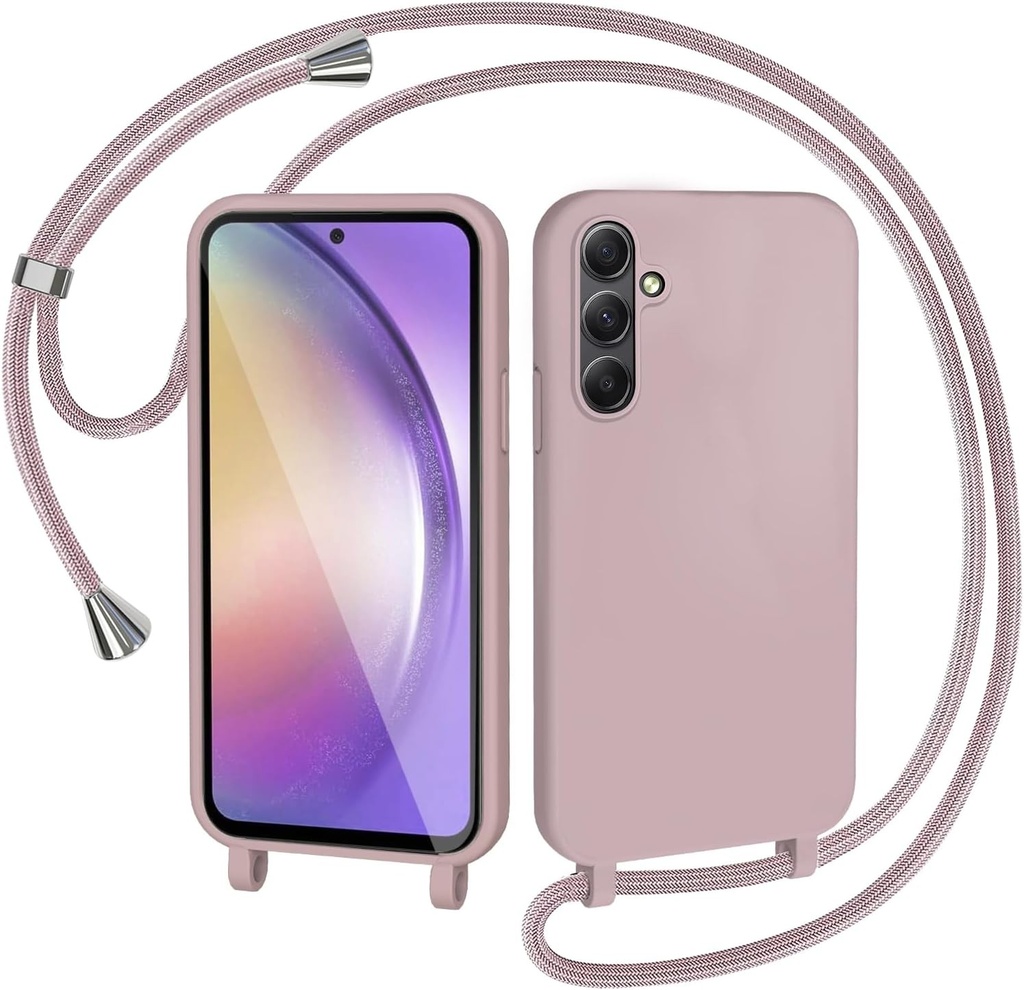 AOMYKE Husa pentru telefon mobil pentru Samsung Galaxy A54 5G Husa cu curea, lant pentru telefon mobil Husa Samsung Galaxy A54 5G pentru agatat husa de protectie cu snur de lant Husa moale din silicon lichid TPU, roz