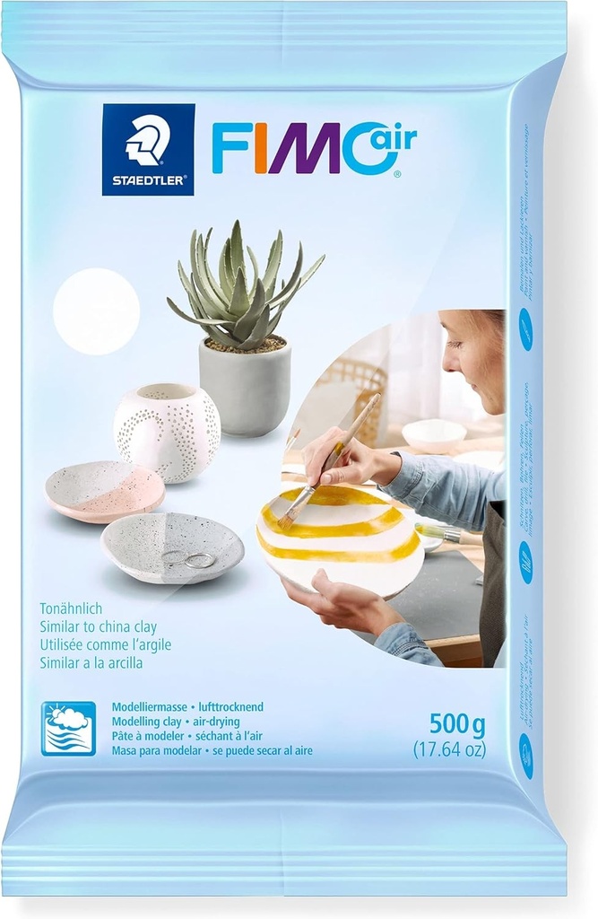 STAEDTLER FIMO argila de modelat cu uscare la aer, alba, gata de utilizare, nu necesita ardere, 500g, placuta la atingere, nelipicioasa, minim 95% materii prime naturale, 8100-0