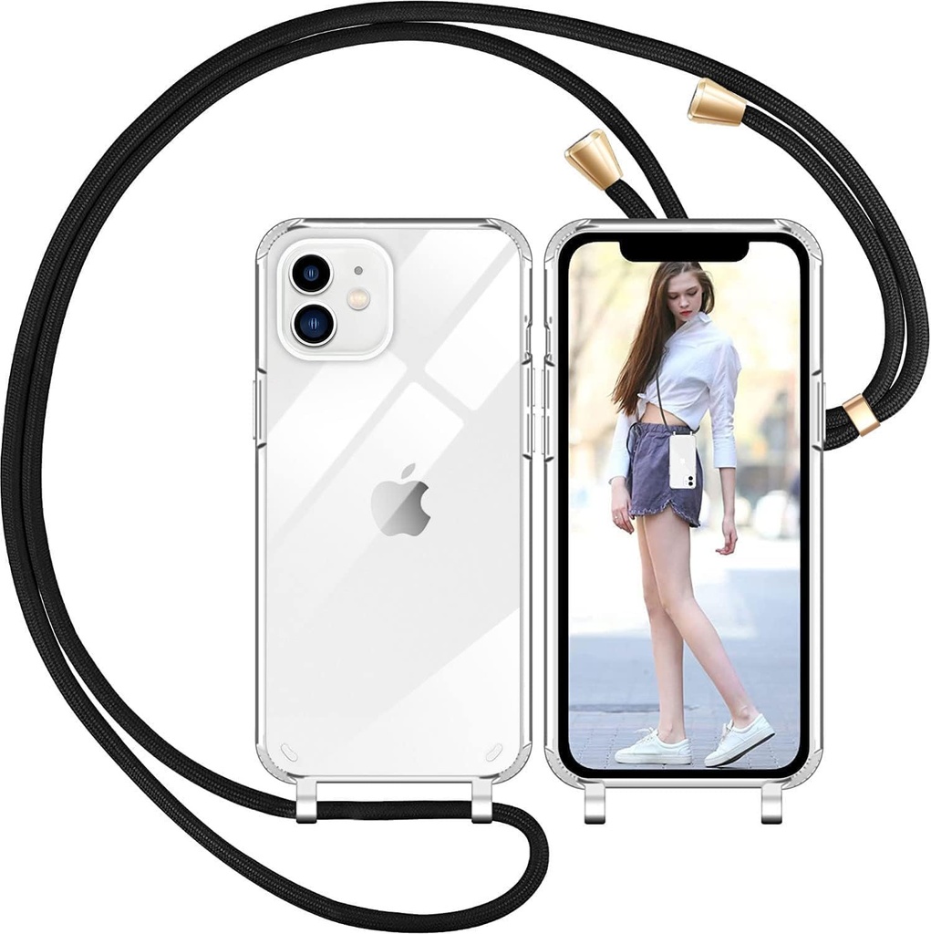 Husa Nupcknn cu snur pentru iPhone 11, husa transparenta, colier reglabil, husa pentru telefon, husa portabila cu snur, husa de protectie completa pentru iPhone 11 (auriu transparent)