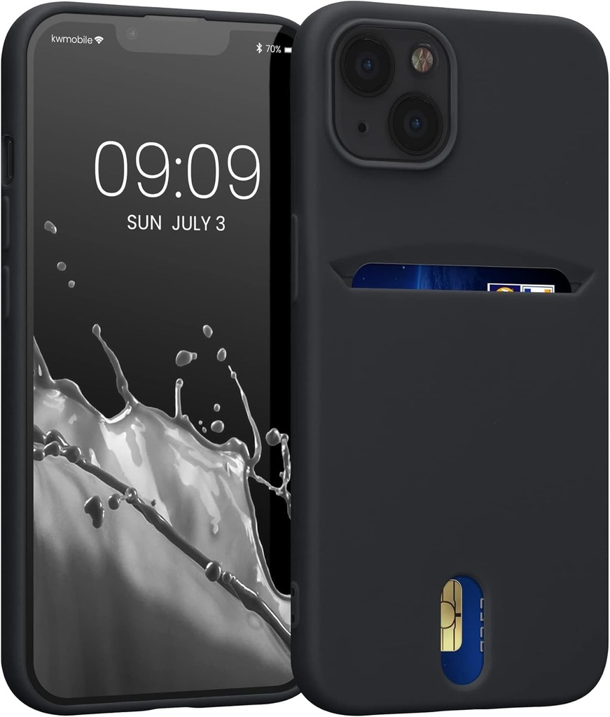 kwmobile Husa compatibila cu Apple iPhone 13 - Husa pentru telefon cu slot pentru card in negru
