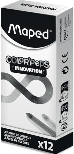 Maped - Creioane colorate - Colectia Color'Peps Infinity - 12 unitati de culoare bleumarin - Dureaza de 10 ori mai mult - Nu este nevoie de ascutire - Maner triunghiular ergonomic - 0% deseuri 100% ECO