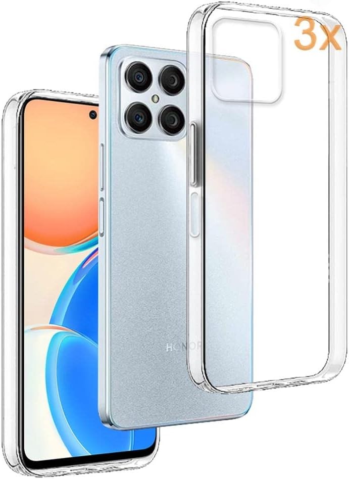 REY Pack 3X Husa transparenta din gel TPU pentru Honor X8 4G, ultra subtire 0,33 mm, moale, flexibila, husa din silicon