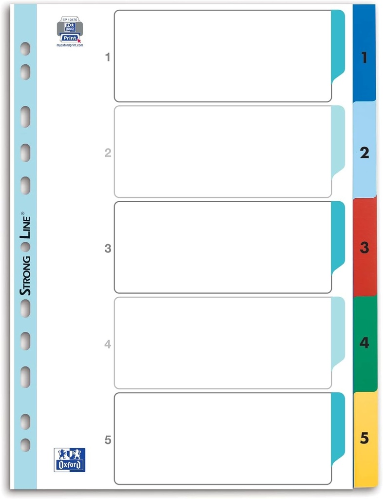 Index din plastic Oxford A4, Strong-Line, numere 1-5, 5 parti, cu coperta