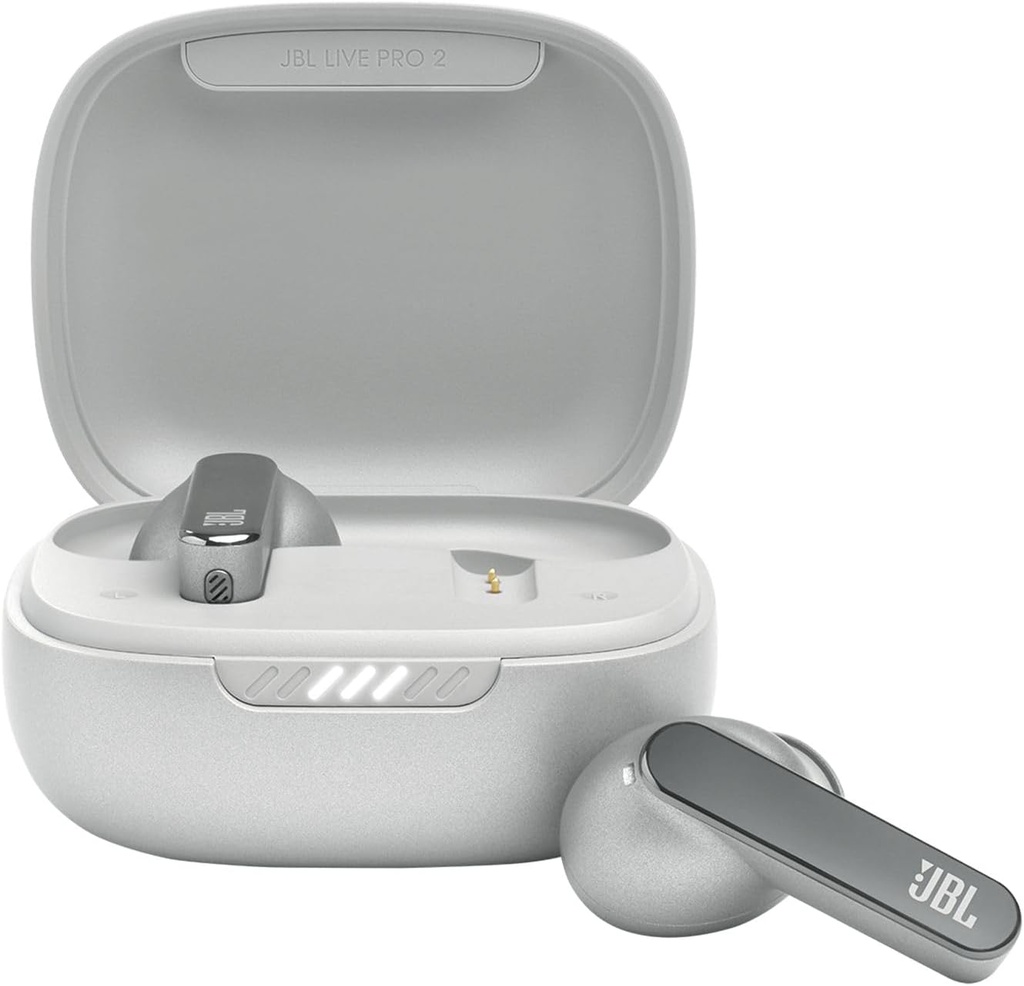JBL Live Pro 2 TWS – Căști intra-auriculare fără fir, rezistente la apă, cu anulare a zgomotului în argintiu – Cu până la 40 de ore de redare a muzicii