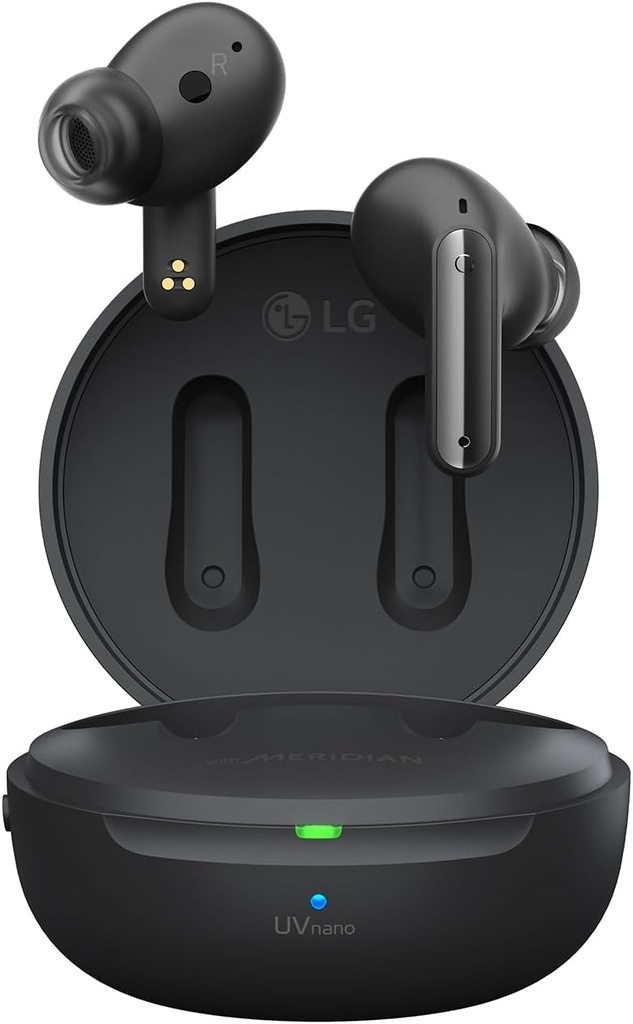 Căști Bluetooth intraauriculare LG TONE Free DFP9 cu sunet Dolby Atmos, tehnologie MERIDIAN, ANC (Anulare activă a zgomotului), protecție UVo și IPX4 împotriva stropilor - negru