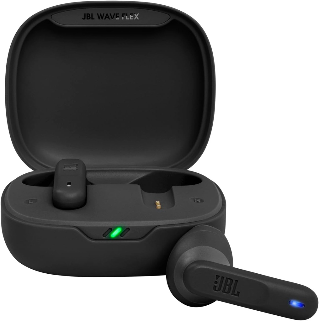 JBL Wave Flex – Căști intraauriculare fără fir cu rezistență la apă IP54 și IPX2 – Tehnologia TalkThru și AmbientAware – 32 de ore de viață a bateriei – În negru