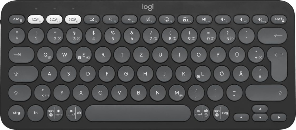 Logitech Pebble Keys 2 K380s, tastatură Bluetooth cu mai multe dispozitive fără fir cu taste rapide personalizabile, subțire, mobilă, cu comutare ușoară - Windows, macOS, iPadOS, Android, ChromeOS, QWERTZ german, Graphite