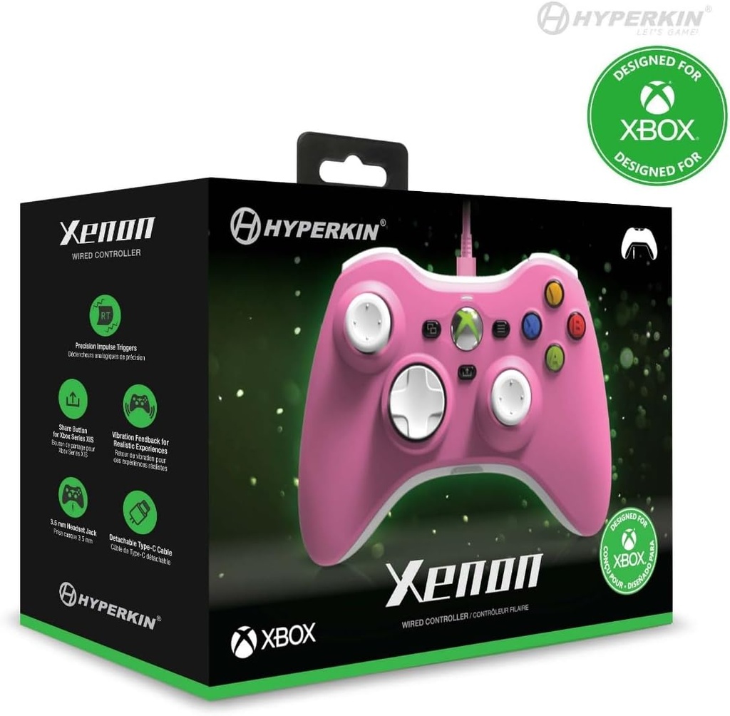 Controler cu fir Hyperkin Xenon pentru Xbox Series X|S/Xbox One/Windows 10|11 - roz