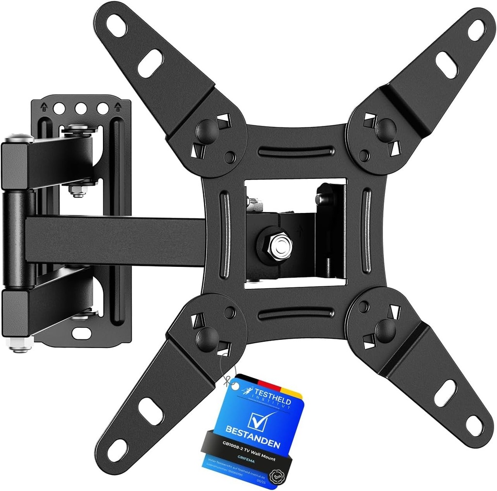 Suport de perete TV GRIFEMA 13-43 inch - Suport TV de perete sustine pana la 20 kg, suport de perete pentru televizor pivotant (+/- 90°), inclinat (+8°, -12°) si extins, suport Vesa pentru TV plat/curbat