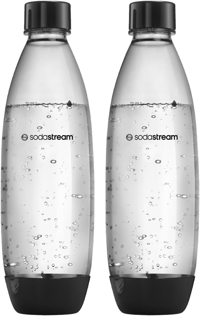 Sticla de plastic SodaStream 1L fără BPA, neagră | Se poate spăla vase | Compatibil cu Duo, E-Duo, Terra și multe altele. | pachet de 2