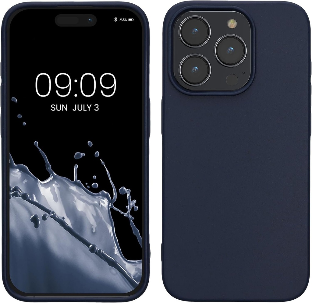Husa kalibri compatibila cu Apple iPhone 15 Pro - Husa de protectie flexibila, ecologica - Camera protejata - Albastru inchis