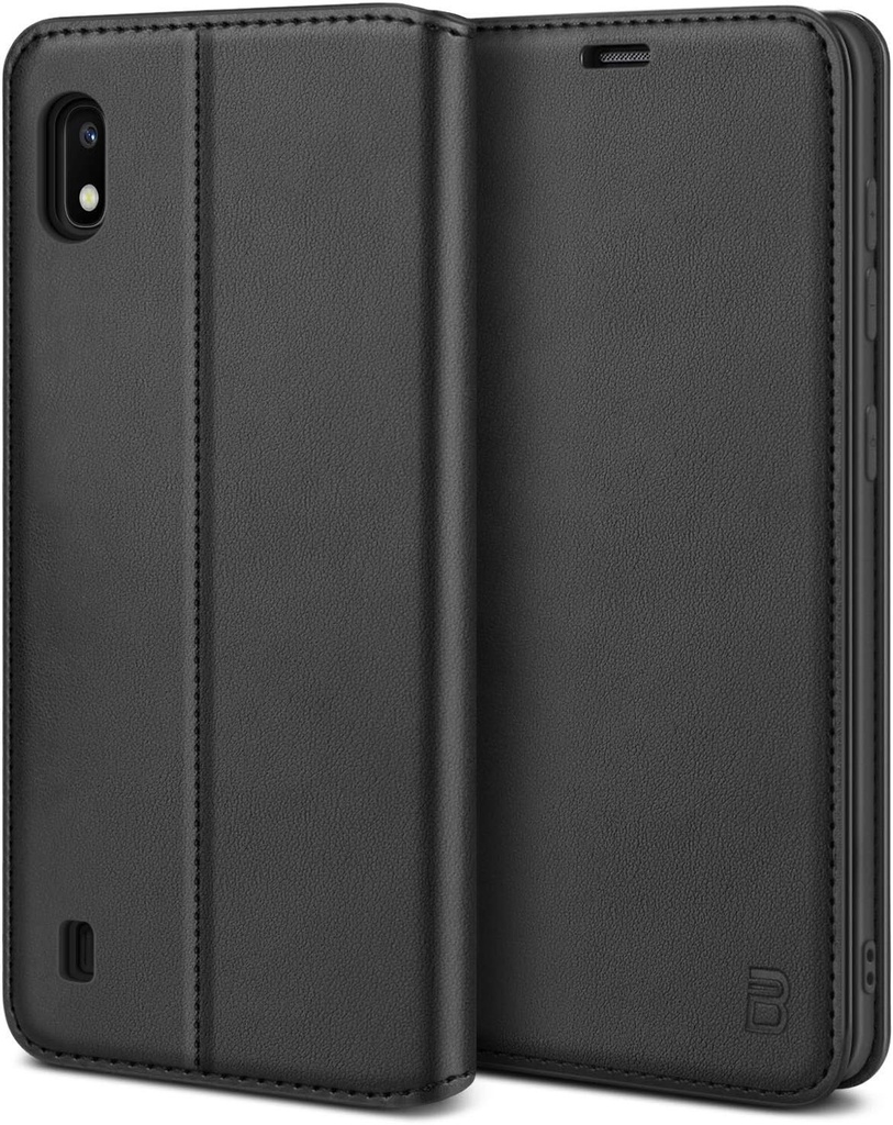 Husa BEZ Samsung Galaxy A10, Husa Premium compatibila cu Samsung A10, Huse de protectie din husa cu clapeta cu suporturi pentru carduri de credit, suport, inchidere magnetica, negru