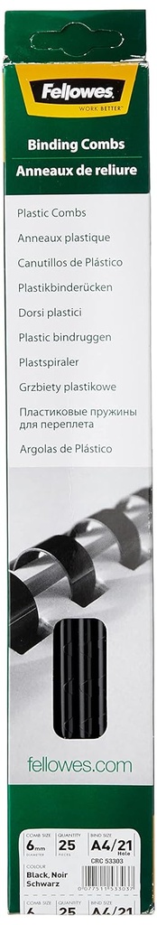 Piepteni de legare din plastic Fellowes, negri, 6 mm