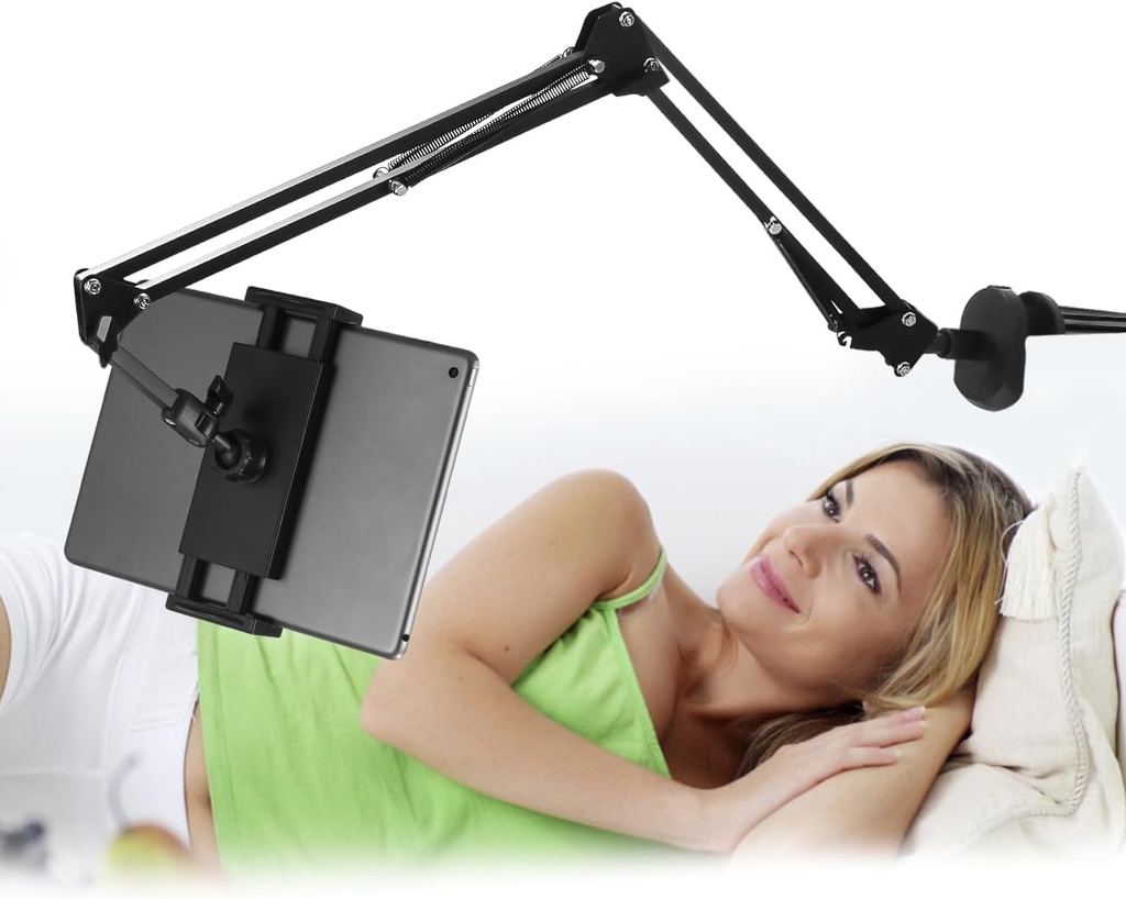 Suport tabletă pentru pat, Suport pentru telefon mobil cu gât de gâscă rotativ la 360°, Suport pentru pat iPad Pro 12.9 Air Mini, Suport pentru telefon cu braț lung și flexibil, reglabil, lungime reglabilă