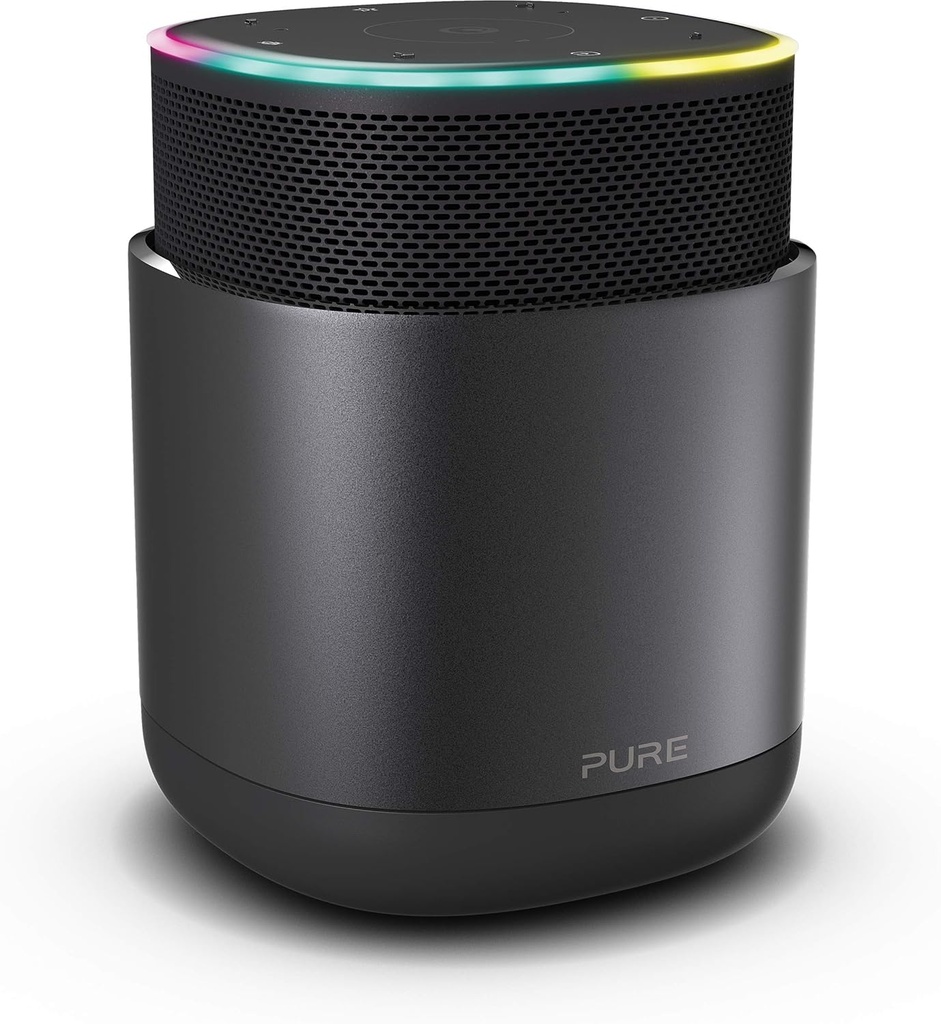 Boxe Bluetooth Pure DiscovR cu Alexa încorporată, Multiroom, încărcare rapidă, sunet la 360 de grade, autonomie de 15 ore a bateriei, radio prin internet și confidențialitate îmbunătățită, grafit/negru