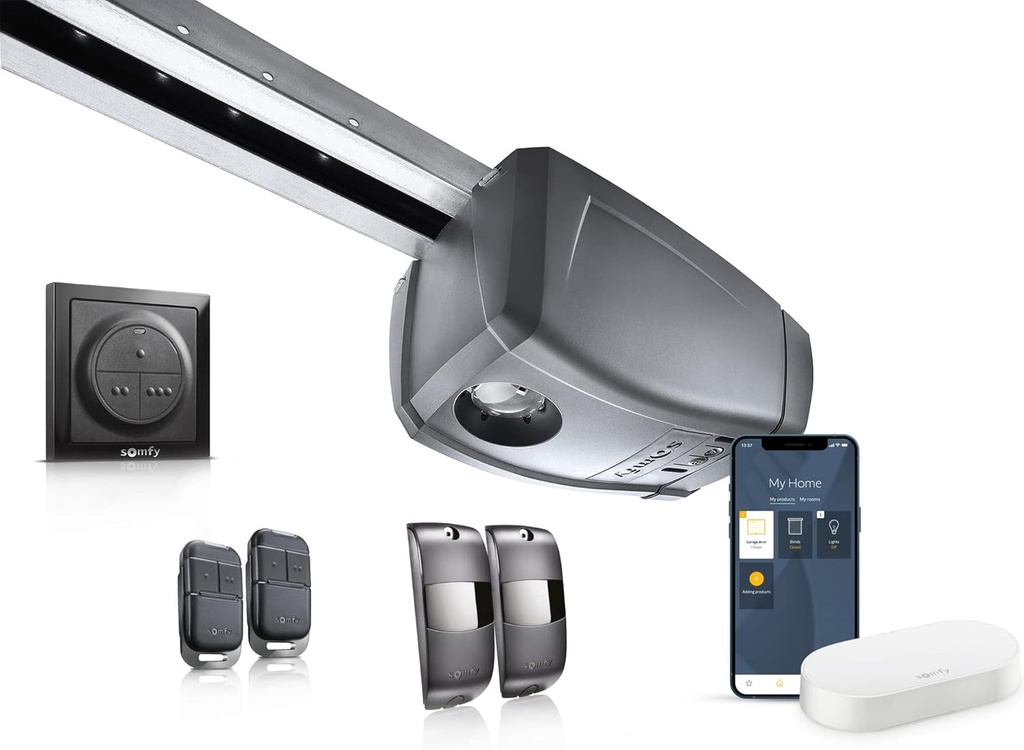 Somfy 1241961 - Pachet de motorizare uși de garaj Gdk 1100 Connect cu kit de conexiune, pentru uși de garaj cu o înălțime maximă de 2,35 m și o înălțime maximă de 4,5 m