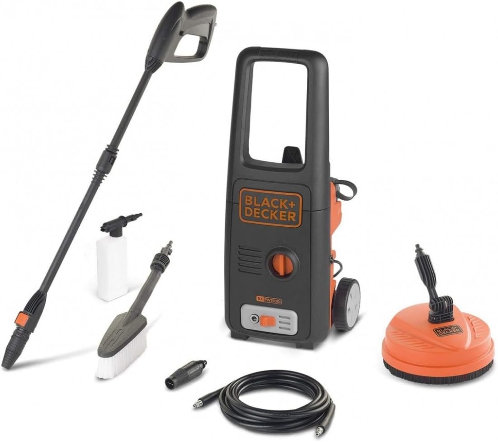 Mașină de spălat cu înaltă presiune BLACK+DECKER BXPW1500PE cu soluție de curățat terasa și perie fixă ​​(1500 W, 120 bar, 390 l/h)