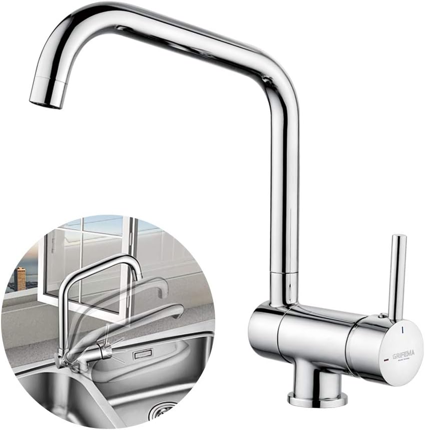 GRIFEMA GRIFERÍA DE COCINA-G4004 Baterie de bucătărie pliabilă, baterie de bucătărie cu o singură comandă (G3/8 inch), crom/argintiu