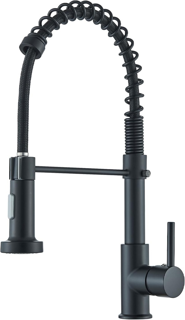 Baterie de bucatarie neagra TVTIUO cu arc spiralat duble moduri de pulverizare, pivotanta 360°, alama solida