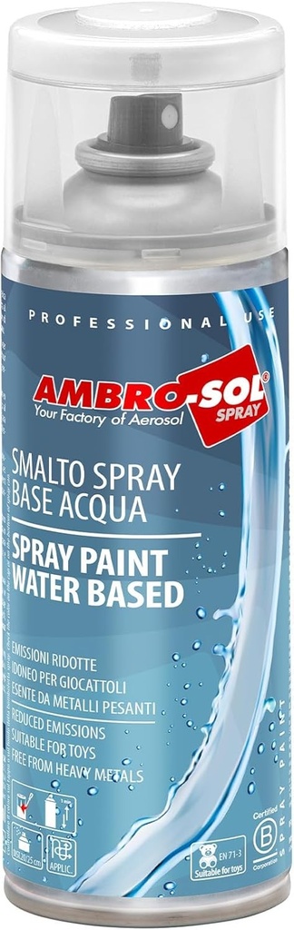 Email spray pe baza de apa Ambro-Sol, emisii reduse, retusare pentru metale, lemn, sticla, ceramica si plastic, conform EN 71-3, rosu trafic RAL 3020, 400 ml
