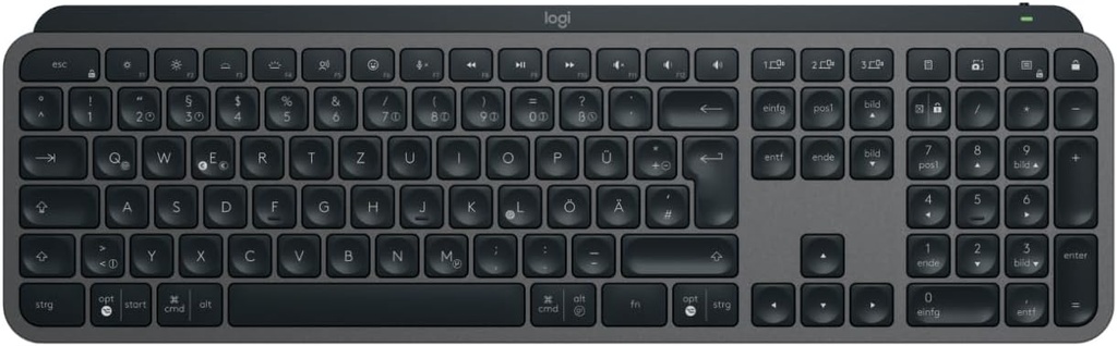 Tastatură fără fir Logitech MX Keys S, profil redus, tastare precisă, silențioasă, programabilă, iluminare din spate, Bluetooth, reîncărcabilă, pentru Windows PC/Linux/Chrome/Mac - grafit, aspect QWERTZ german