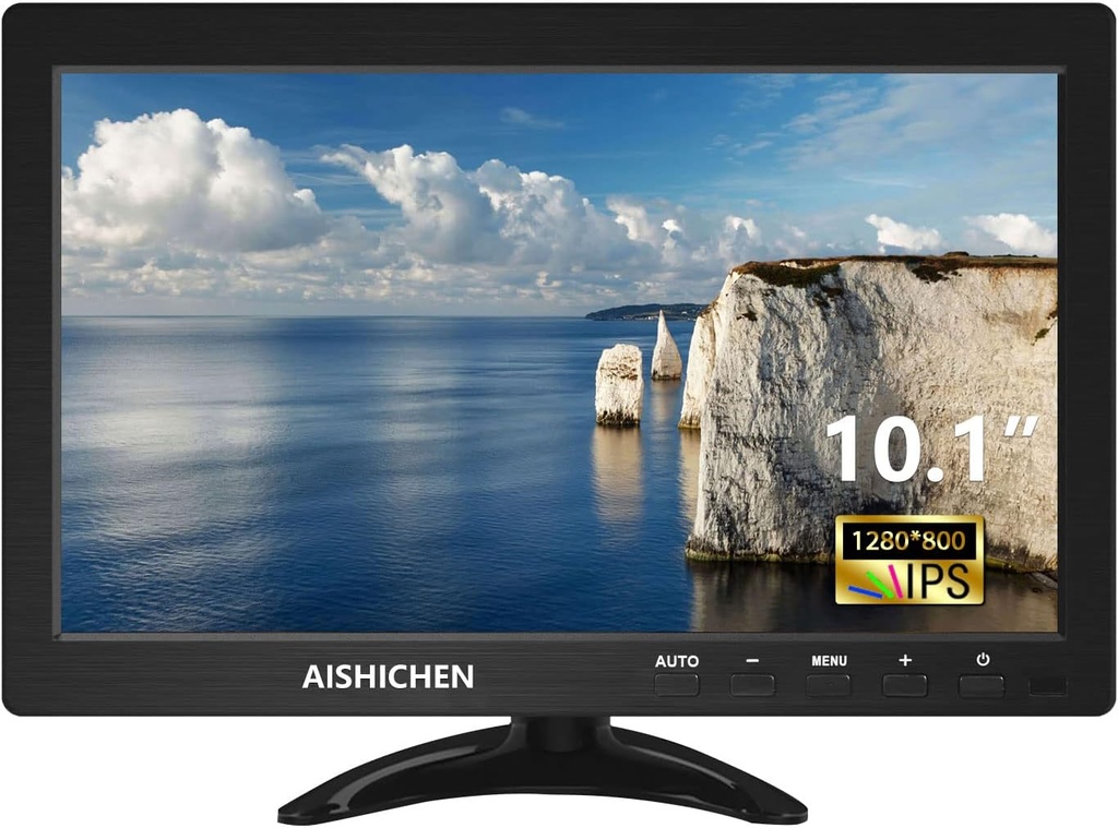 AISHICHEN Mini Monitor 10.1 inch, Display Raspberry Pi 1280 x 800, Ecran IPS cu HDMI USB VGA AV BNC - Monitor portabil pentru birou/magazin/calculator, cutii TV, DVR-uri, dispozitive de jocuri