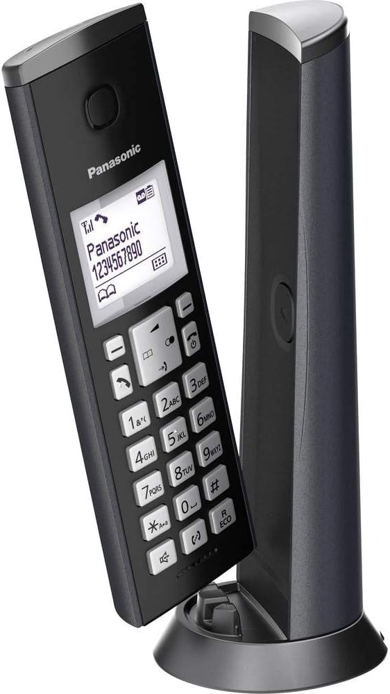 Telefon fara fir de designer Panasonic KX-TGK220GM cu robot telefonic, statie de baza si receptor, maini libere, LCD alb, blocare apeluri neplacute, magnet receptor, negru mat
