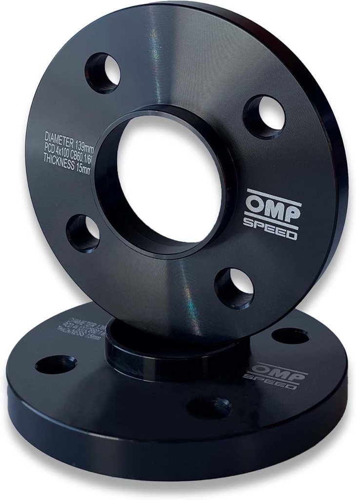 OMP Speed ​​​​Set de 2 distantiere centrate dublu Grosime: 15mm PCD: 4x100 CB: 60.1 OD: 139 Surub x8 M12x1.5 conic + aluminiu negru antifurt - OMPS08131501