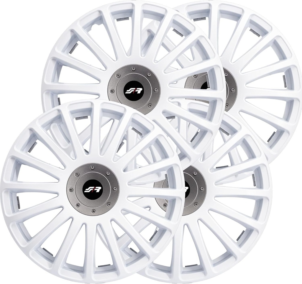 Simoni Racing GP/15W, set de 4 huse de roti Gran Prix albe de 15 inchi, huse de roti de masina albe si argintii