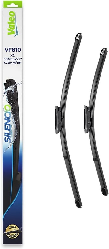 VALEO Stergatoarele de parbriz Silencio VF810 Set de lame de stergator cu lama plata autentica de inalta performanta, vizibilitate mai mare pe drum 550 mm/475 mm fata pachet de 2 577810