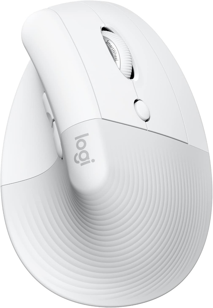 Logitech Lift pentru Mac, mouse vertical wireless ergonomic, Bluetooth, clicuri silențioase, Smartwheel silențios, 4 butoane personalizabile, compatibil cu macOS/iPadOS/MacBook/iMac/iPad - alb