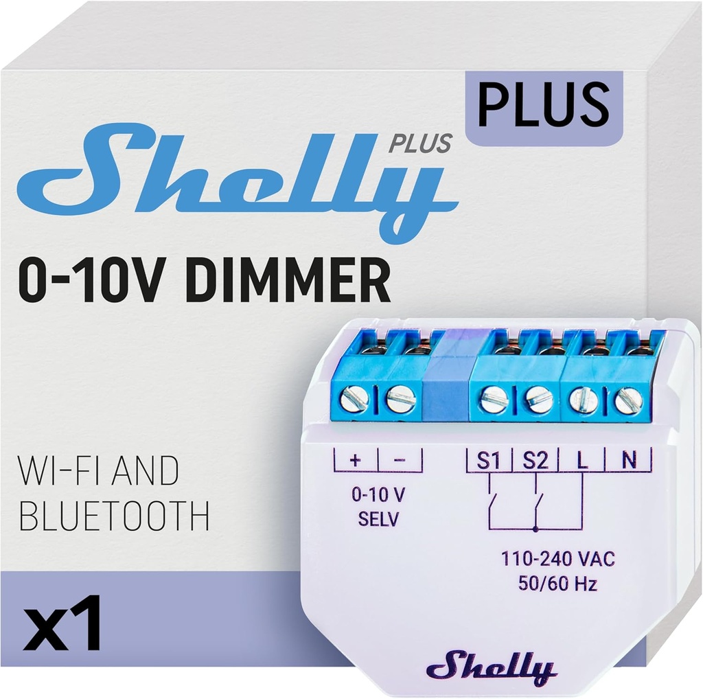 Dimmer Shelly Plus - 0-10 DC, întrerupător de intensitate WiFi și Bluetooth inteligent, automatizare a locuinței reglabil, compatibil cu Alexa și Google Home, aplicație iOS Android, nu este necesar hub sau cablu neutru