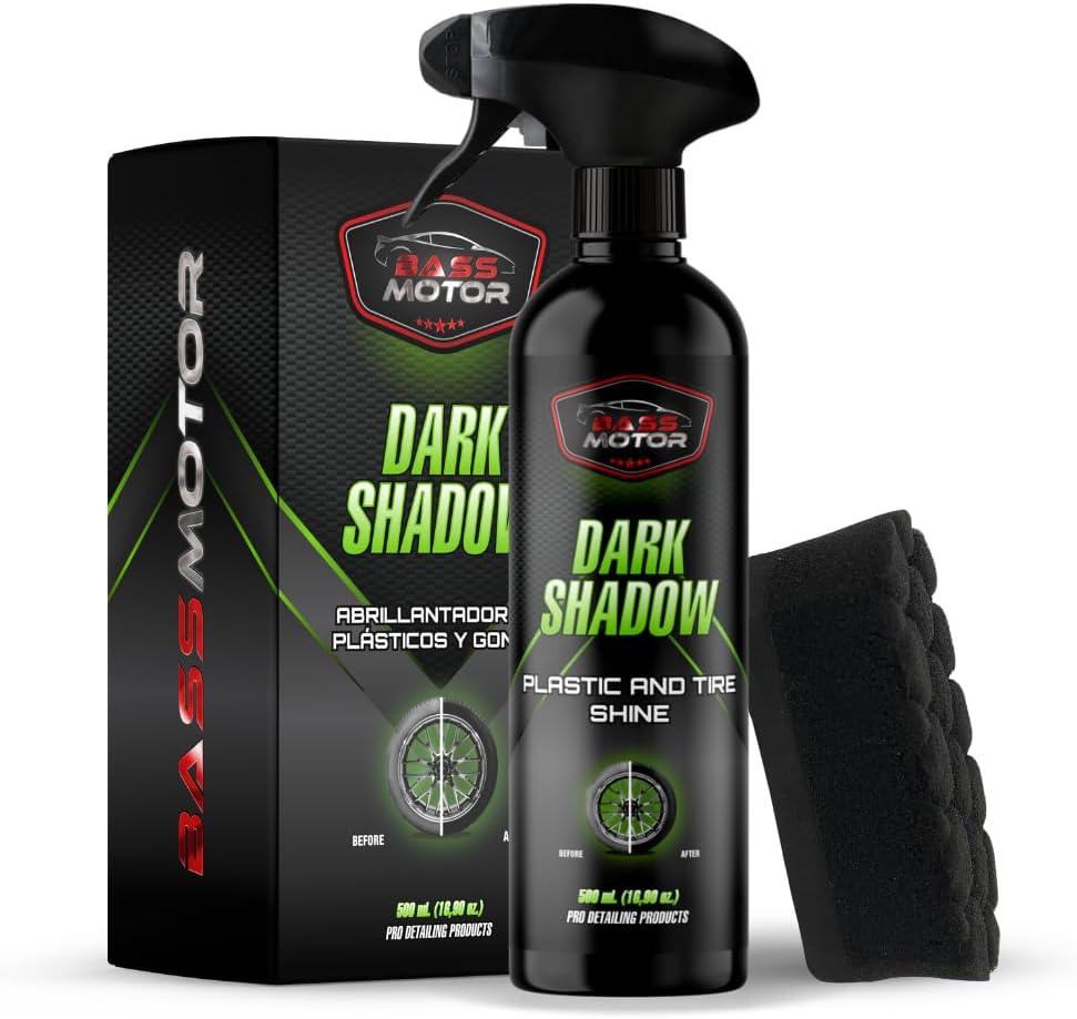 BassMotor Plastic și Anvelope Polish Auto Motocicletă Restaurator Vechi Cauciuc Reda strălucirea interioară și exterioară pentru lustruirea casei - Dark Shadow 500ml + Premium Burete