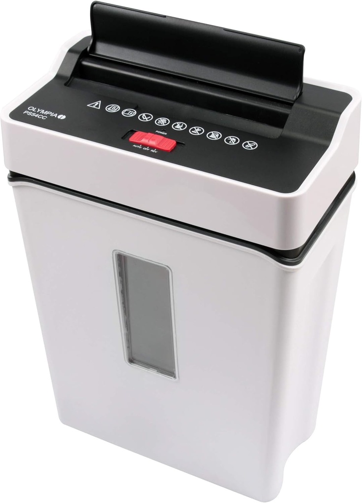 Tocator de documente profesional Olympia PS 54 CC (cu tăiere transversală, nivel de securitate P4, card de credit, 8 coli 80 g/m², tocator de hârtie de birou, tocator de hârtie, tocător cu coș de hârtie, fereastră de vizualizare)